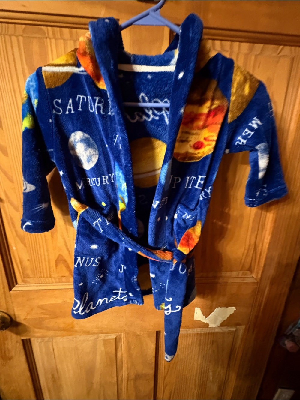 Kids' Blue Planet Print Fleece Robe - Cozy Space-Themed Bathrobe